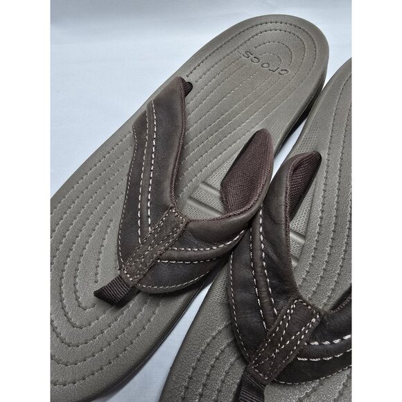 Crocs Yukon Mesa Sandals Men's 11 Brown Leather Comfort Thong Flip Flops- NWT - Picture 5 of 8